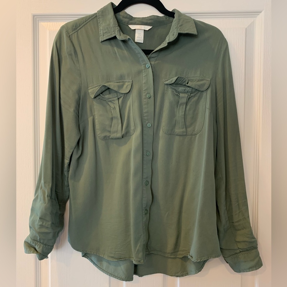 H&M Green Long Sleeve Cotton Shirt - Size 8